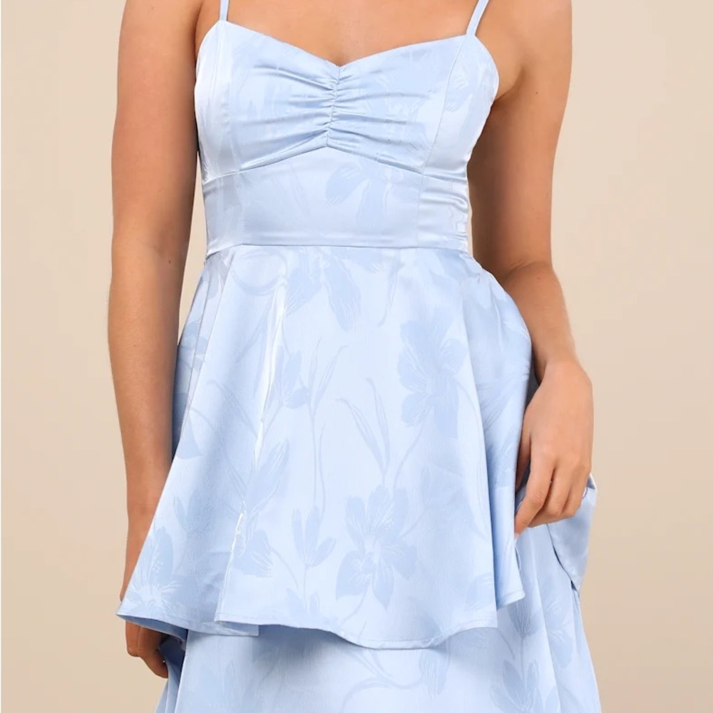 Lulu’s Prigette Light Blue Jacquard Tiered Maxi Dress